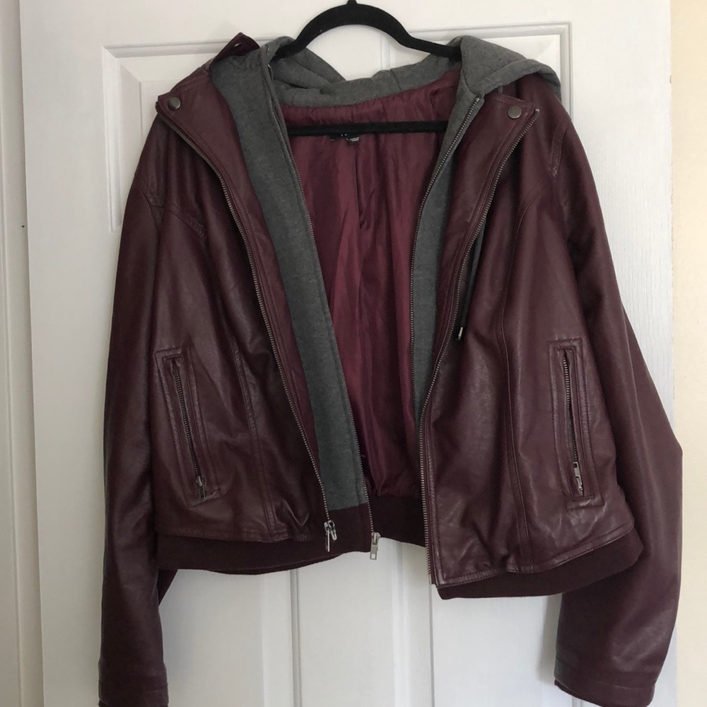 Maroon Pleather Jacket with hood